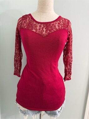 Pretty 2b Bebe Dark Red Lace Tunic Sweater Top S